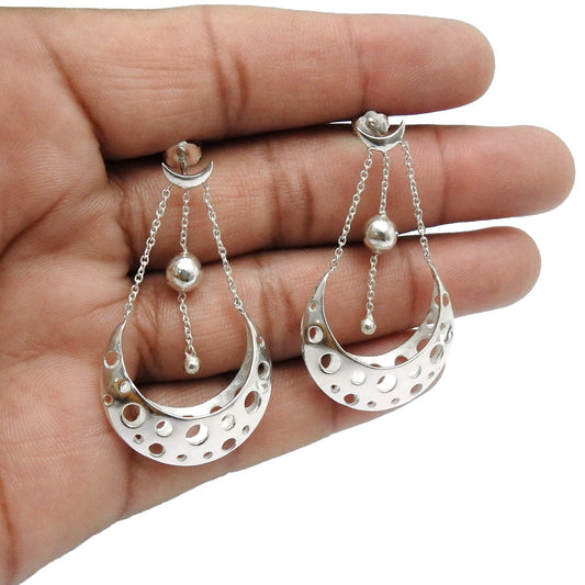 Solid 925 Sterling Silver Myriad Moons Designer Earrings