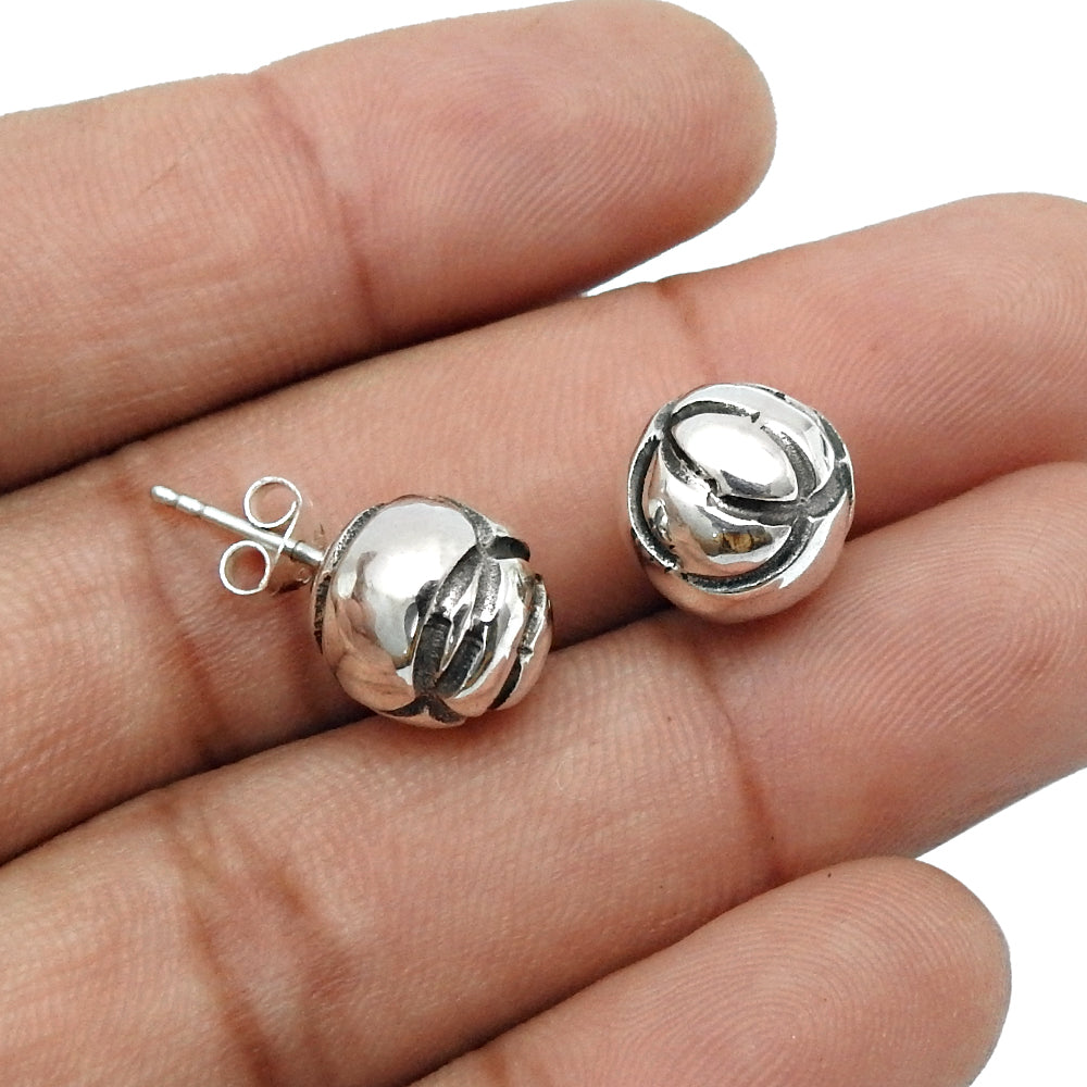 925 Solid Sterling Silver Handmade Ball Stud Earrings