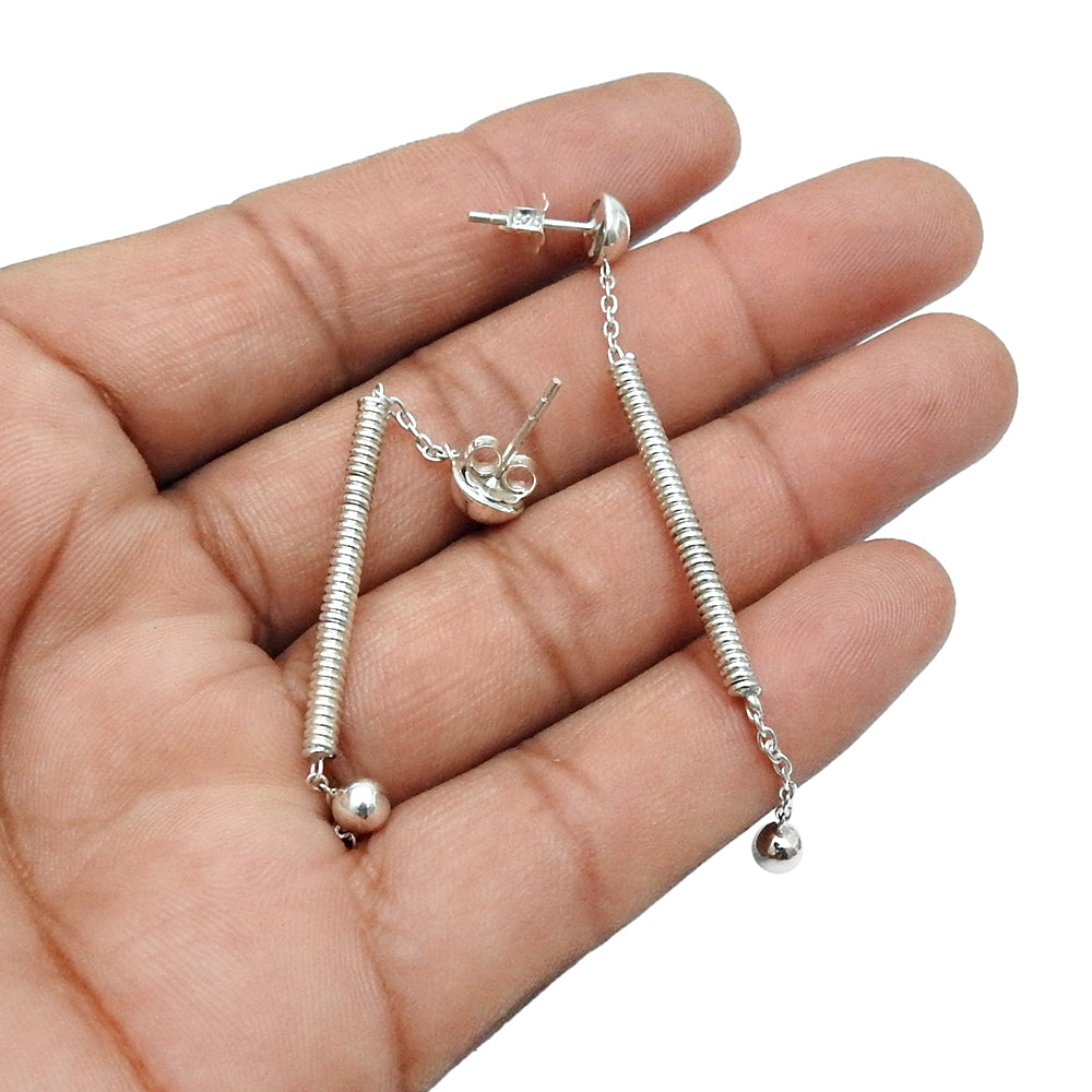 Solid 925 Sterling Silver Spring Chain Dangle Earrings Women Jewelry