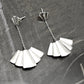 Japanese Fans 925 Sterling Silver Long Dangler Drop Earrings