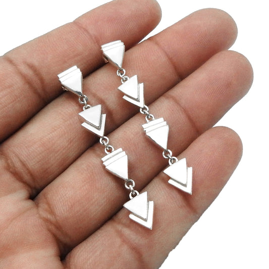 Hanging Tryst With Triangles 925 Sterling Silver Dangler Earrings