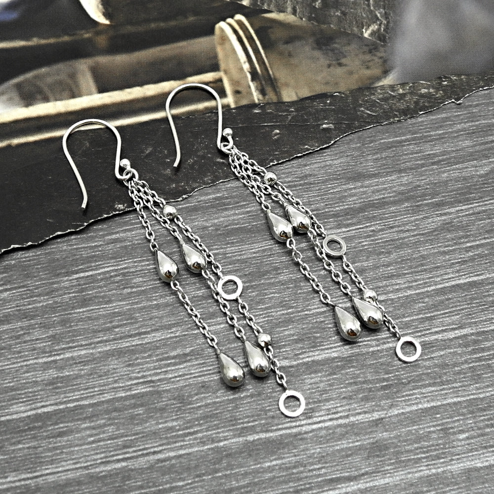 Hanging Drops Solid 925 Sterling Silver Dangle Earrings