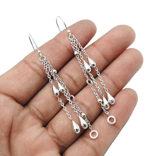 Hanging Drops Solid 925 Sterling Silver Dangle Earrings