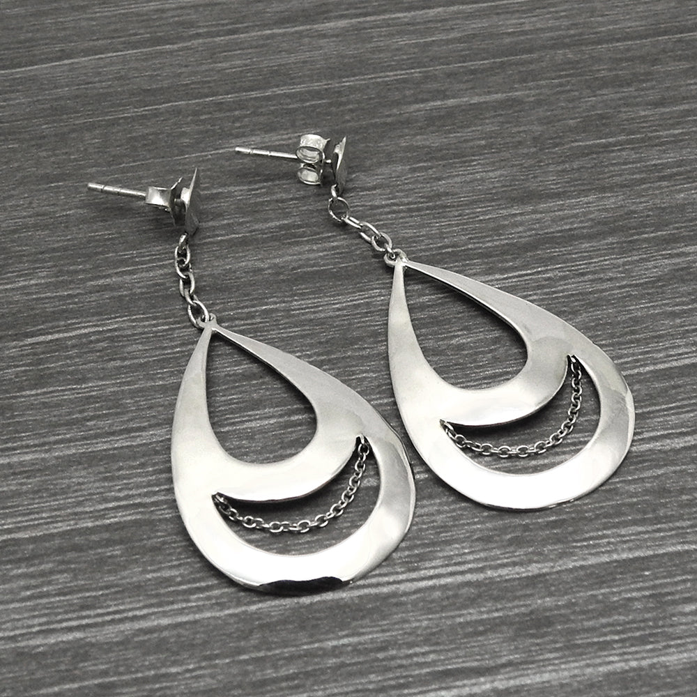 Solid 925 Sterling Silver Teardrop Dangle Earrings