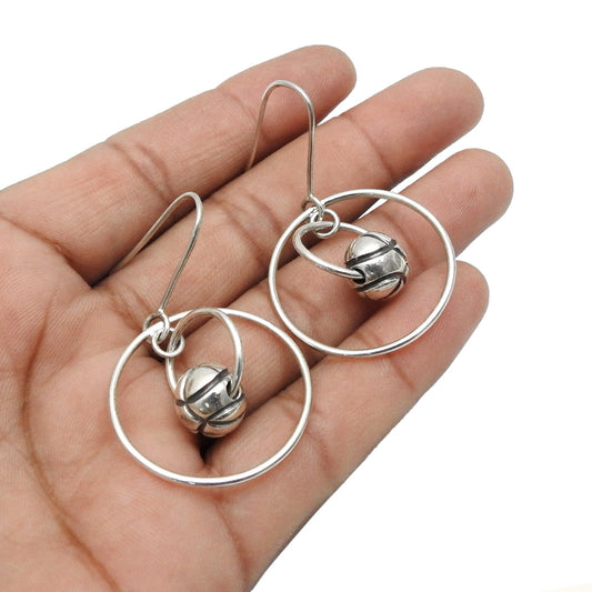 Solid 925 Sterling Silver Hanging Ball Earrings Women Jewelry