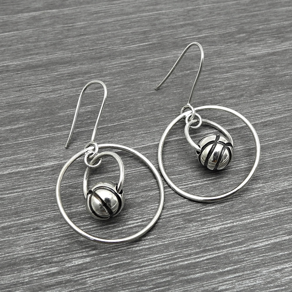 Solid 925 Sterling Silver Hanging Ball Earrings Women Jewelry