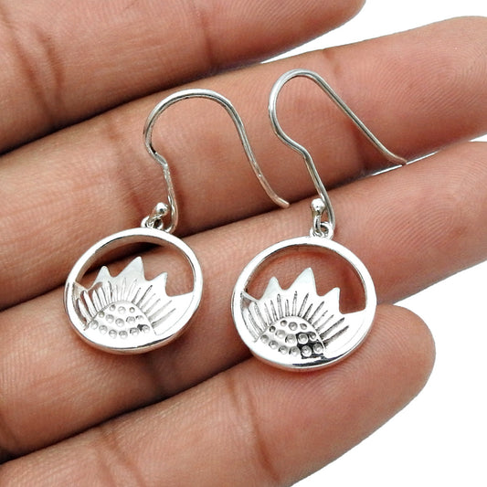 Solid 925 Sterling Silver Sunflower Dangle Earrings