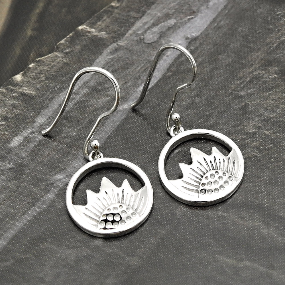 Solid 925 Sterling Silver Sunflower Dangle Earrings