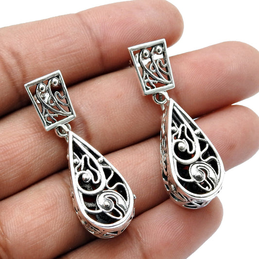 Solid 925 Sterling Silver Artisan Dangle Drop Earrings