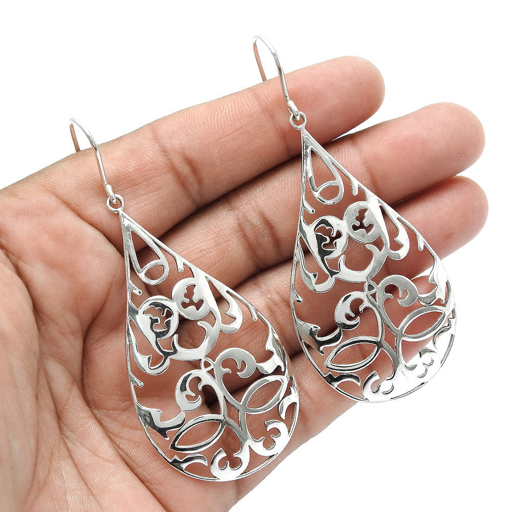 Solid 925 Sterling Silver Teardrop Handmade Dangle Earrings