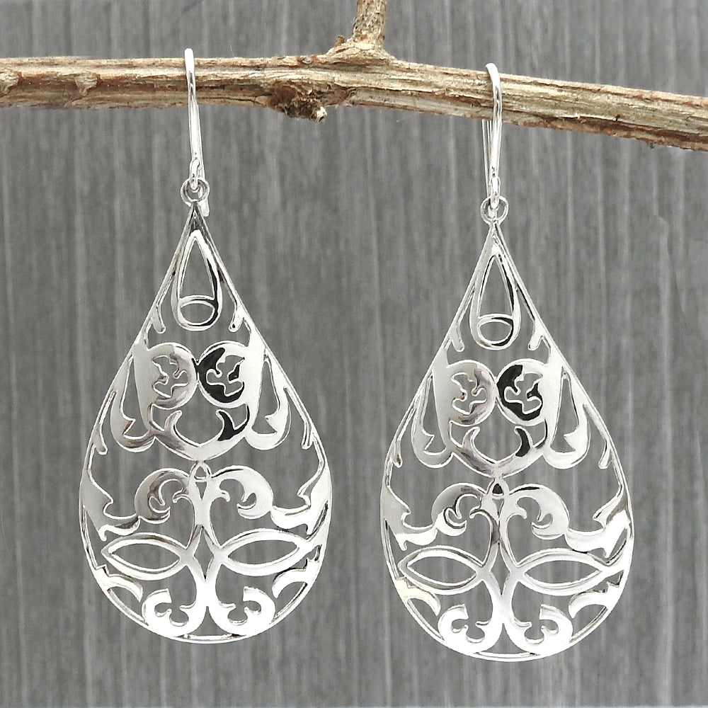 Solid 925 Sterling Silver Teardrop Handmade Dangle Earrings