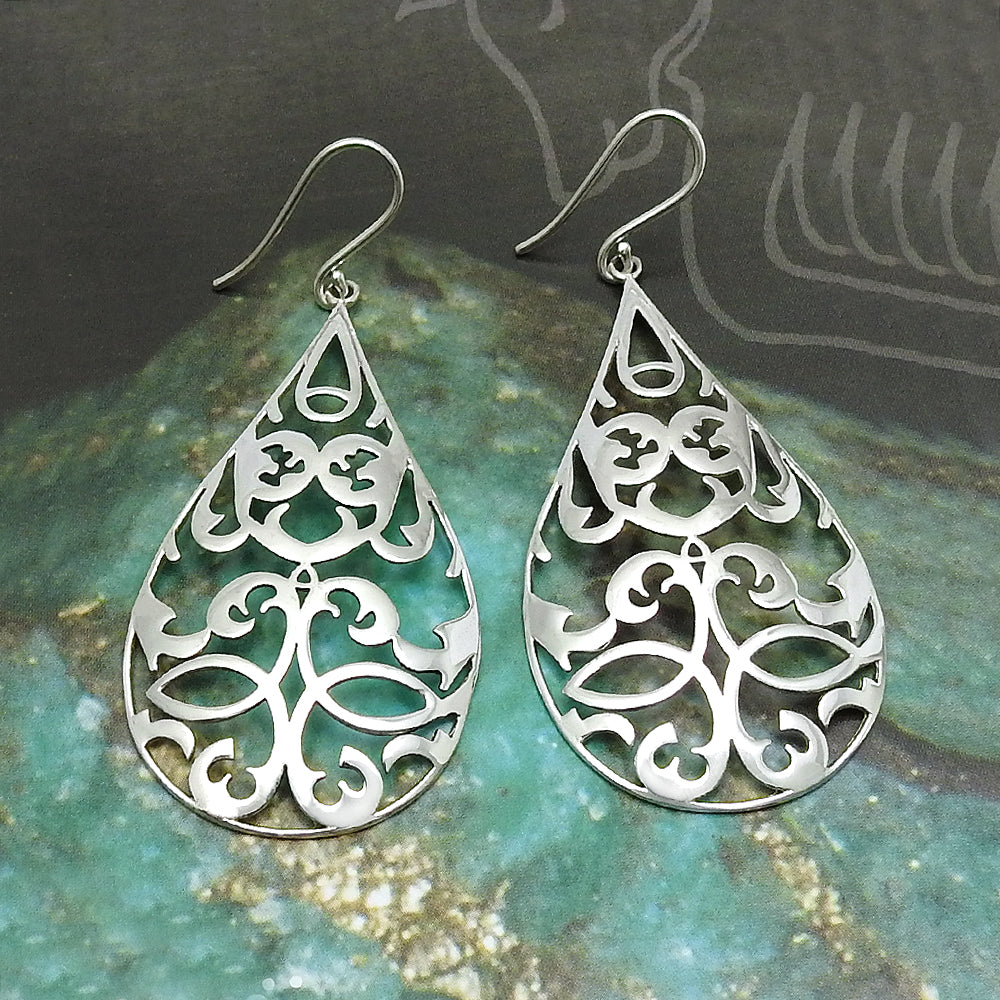 Solid 925 Sterling Silver Teardrop Handmade Dangle Earrings