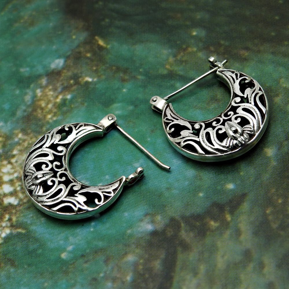 925 Solid Sterling Silver Antique Moon Celestial Earrings