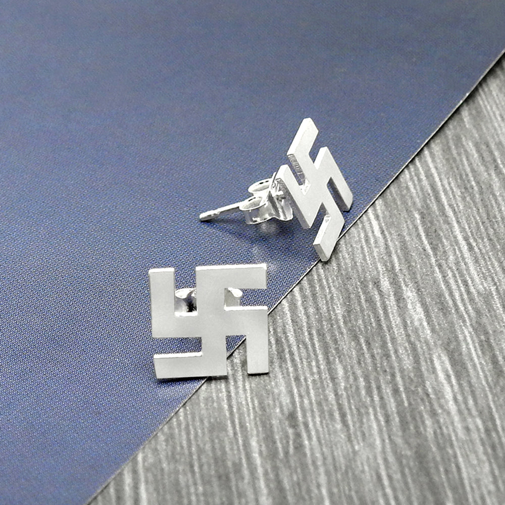 925 Solid Sterling Silver Swastik Stud Earrings