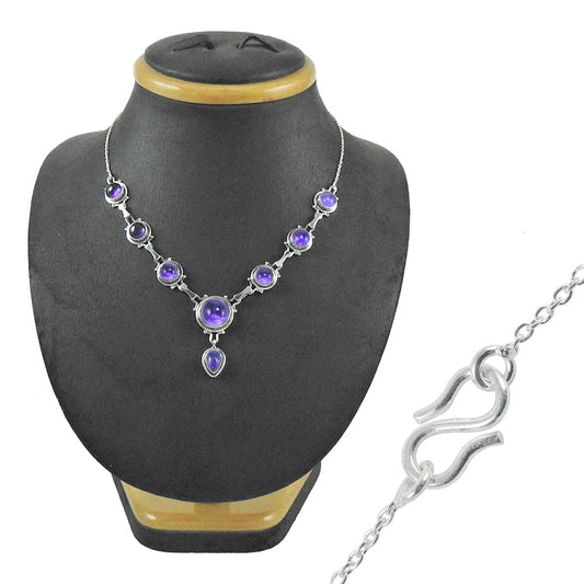 Sterling Silver Round Natural Amethyst Tribal Anniversary Wife Cluster Necklace