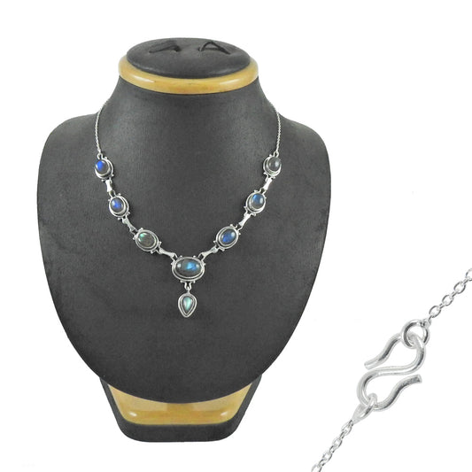 Gift For Her Natural Labradorite Ethnic Necklace 925 Sterling Silver Jewelry