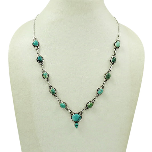 Turquoise Gemstone Handcrafted Anniversary Statement Mother Necklace 925 Silver