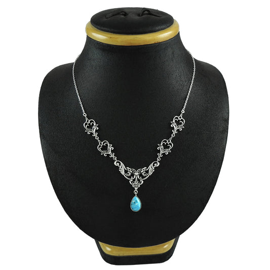 Pear December Natural Turquoise Statement Artisan Wife Necklace 925 Solid Silver