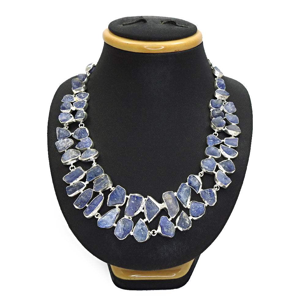 Rough Stone Natural Iolite 925 Sterling Silver Statement Necklace