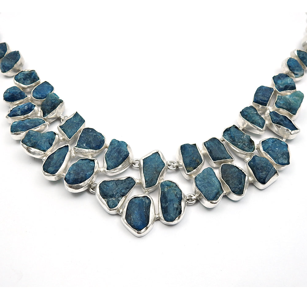 Rough Stone Natural Firoji 925 Sterling Silver Statement Necklace