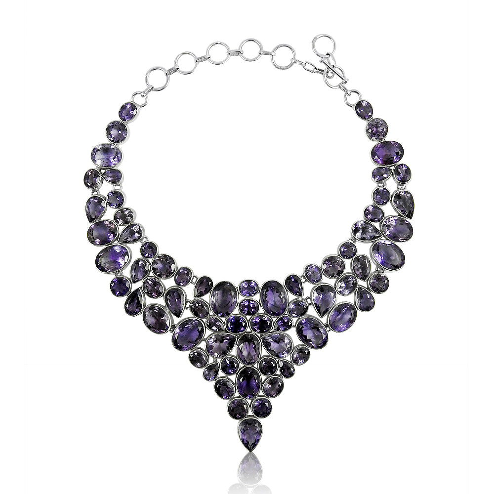 925 Sterling Silver Natural Amethyst Gemstone Statement Necklace