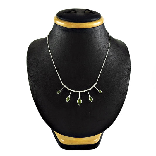 Natural Peridot Gemstone Cluster Ethnic Necklace 925 Silver For Girls O48