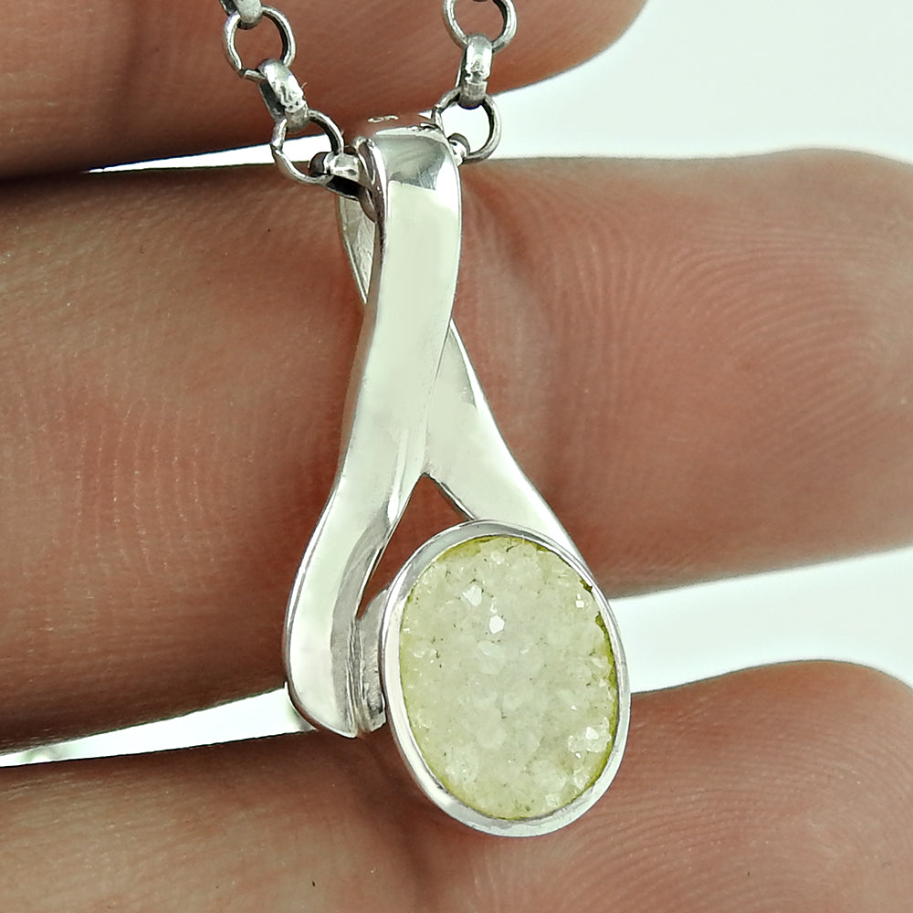 Natural Druzy Gemstone Jewelry 925 Sterling Silver Pendant Tribal For Women X3