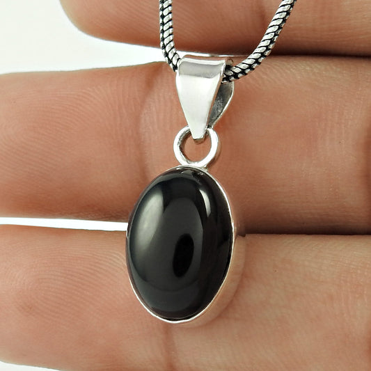 Natural Black Onyx Sterling Silver Birthday Vintage Bezel Mother Engagement Pendant