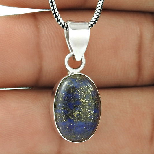 Birthday Gift 925 Sterling Silver Natural Lapis Lazuli Gemstone Pendant A6