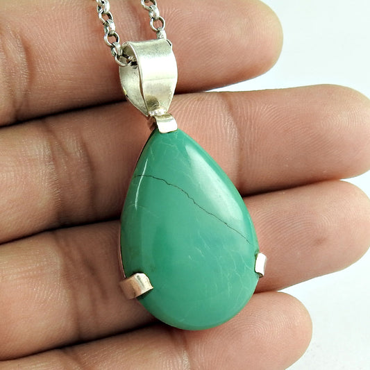 Natural Turquoise Gemstone Pendant Boho 925 Sterling Silver Jewelry For Women Z5