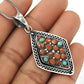 Natural Coral Bezel Root Chakra Unique Elegant New Pendant Solid Sterling Silver