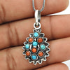 Round Throat Chakra Coral Boho Daughter Anniversary Pendant 925 Sterling Silver