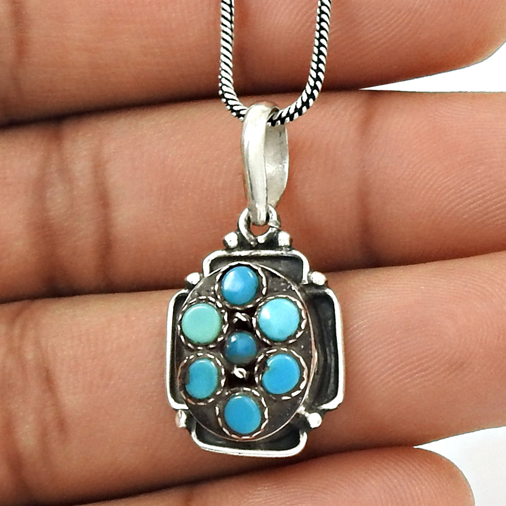 December Turquoise Gemstone 925 Solid Silver Bezel Anniversary Elegant Pendant