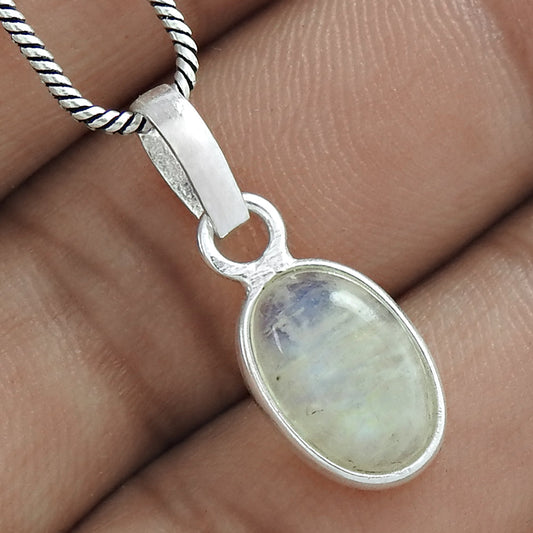 Birthday Gift 925 Silver Jewelry Rainbow Moonstone Gemstone Pendant Y44