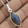 Third Eye Chakra Natural Labradorite Bezel Boho Pendant Solid Sterling Silver