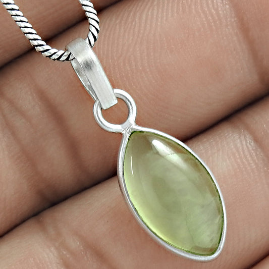 Natural Prehnite Gemstone Pendant Tribal 925 Sterling Silver Indian Jewelry B18