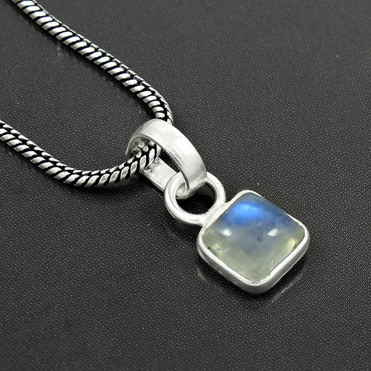 Natural Rainbow Moonstone 925 Sterling Silver New Vintage Bezel Handmade Pendant