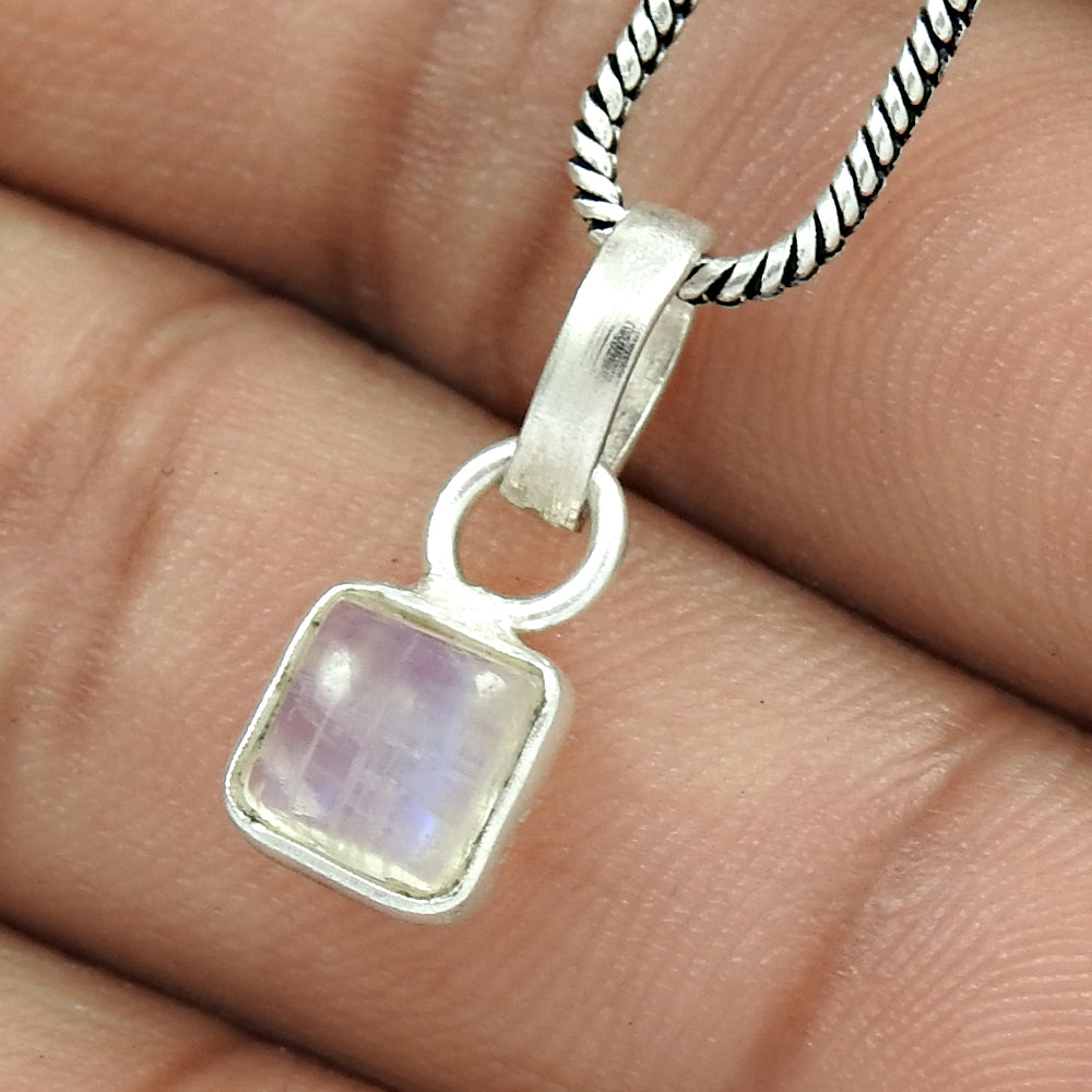 Natural Rainbow Moonstone 925 Sterling Silver New Vintage Bezel Handmade Pendant