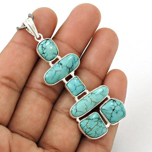 Gift For Women Pendant Inukshuk 925 Silver Natural Turquoise Gemstone H43