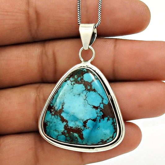 925 Sterling Silver Natural Turquoise December Birth Bohemian Daughter Pendant