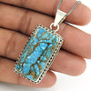 Natural Copper Turquoise Gemstone Pendant Bohemian Blue 925 Sterling Silver N90