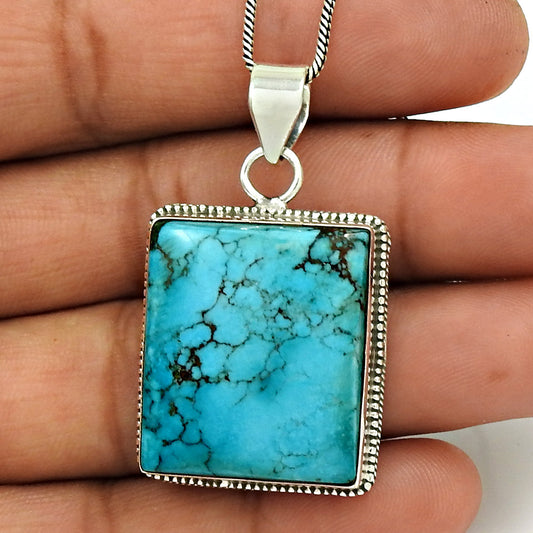 Natural Turquoise Gemstone Pendant Bohemian 925 Sterling Silver For Women L42