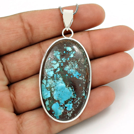 Birthday Gift 925 Sterling Silver Natural Turquoise Gemstone Pendant Boho D8