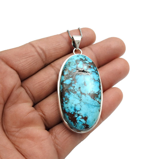 Oval Natural Turquoise Sterling Silver Daughter Anniversary Bezel Unique Pendant