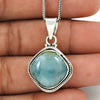 Cushion Natural Larimar New Boho Anniversary Bezel Pendant 925 Sterling Silver