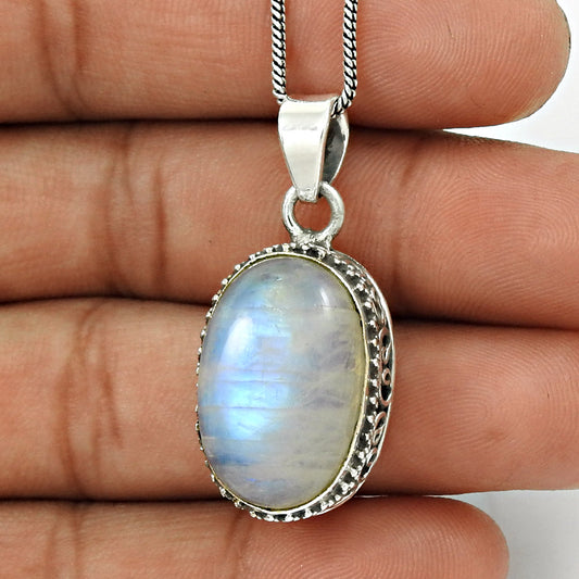 Birthday Gift Rainbow Moonstone Gemstone Pendant 925 Silver Jewelry Ee20