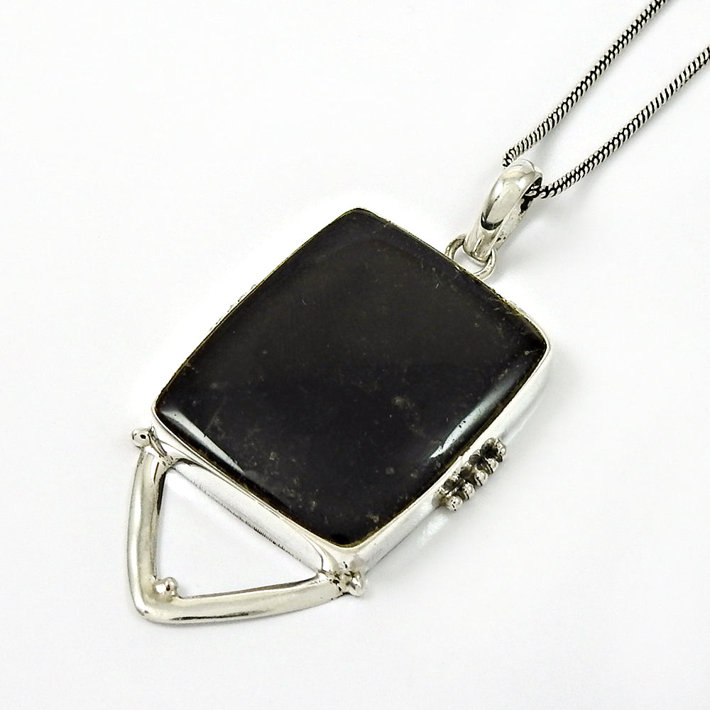 Natural Black Rutile Gemstone Pendant Tribal 925 Sterling Silver For Women X64