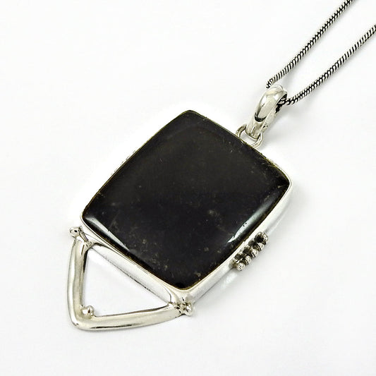 Natural Black Rutile Gemstone Pendant Tribal 925 Sterling Silver For Women X64