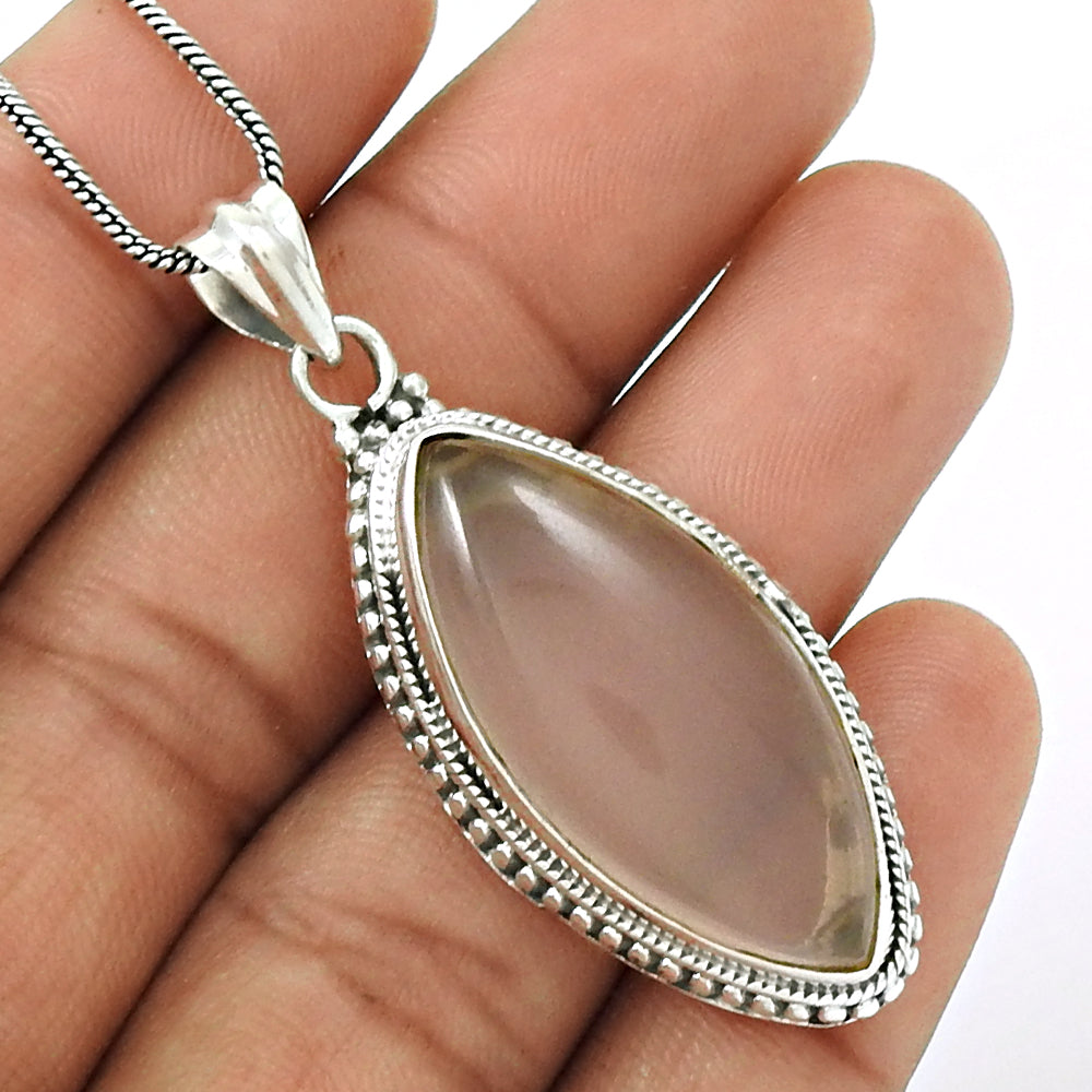 Gift For Her Rose Quartz Artisan Pendant 925 Sterling Silver Ethnic Jewelry K45