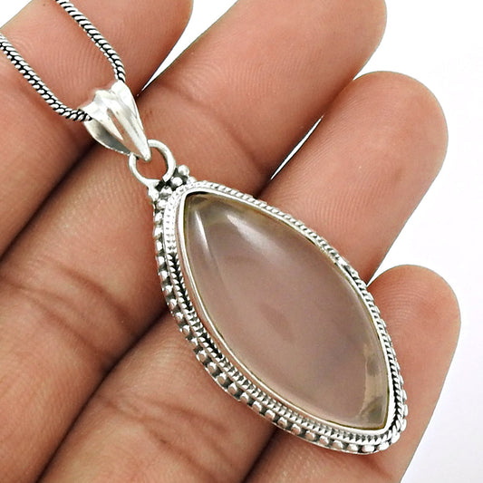 Gift For Her Rose Quartz Artisan Pendant 925 Sterling Silver Ethnic Jewelry K45